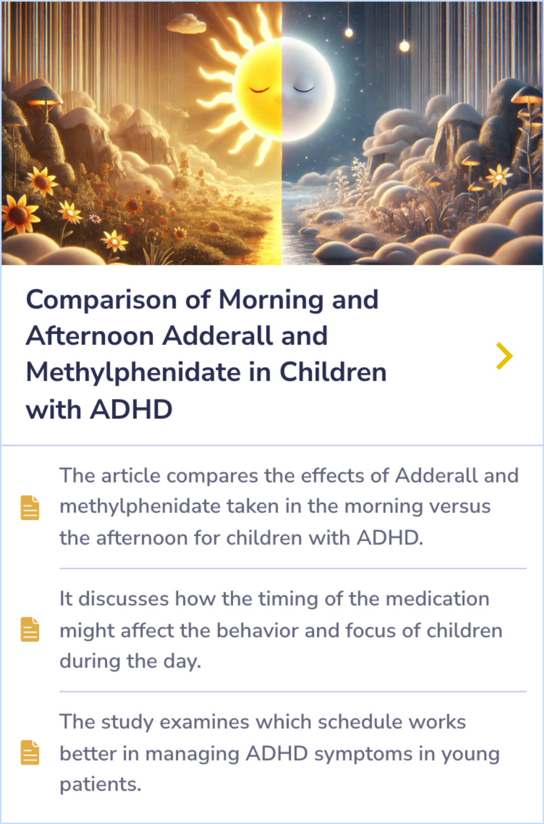 Summary Card illustrating the differences in ADHD treatment regimens and their impacts on daily administration and effectiveness.