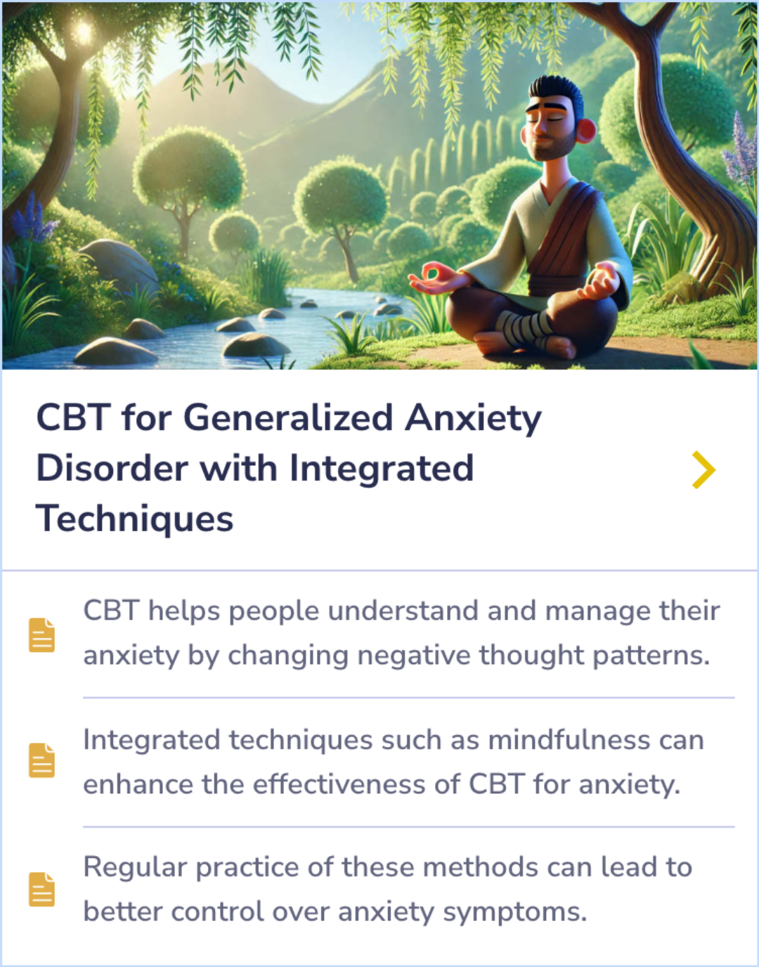 Summary Card highlighting the benefits of integrating Cognitive Behavioral Therapy (CBT) with other techniques to treat Generalized Anxiety Disorder (GAD), offering a more effective approach to reducing anxiety symptoms.