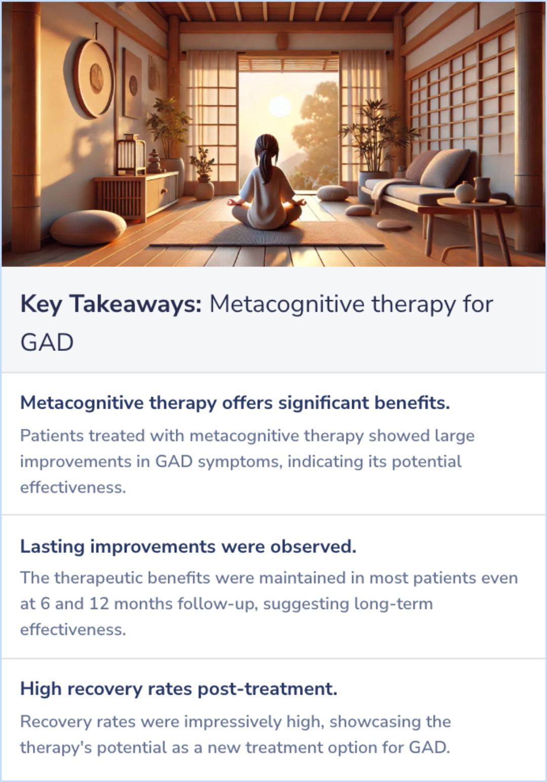 Key Takeaways for Metacognitive therapy for generalized anxiety disorder: an open trial