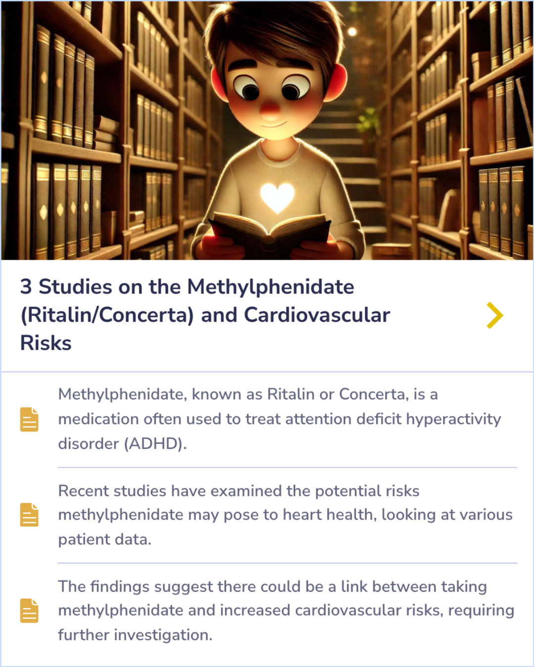 Summary Card detailing the cardiovascular monitoring necessary for individuals using Adderall, focusing on tracking heart rate and blood pressure changes.