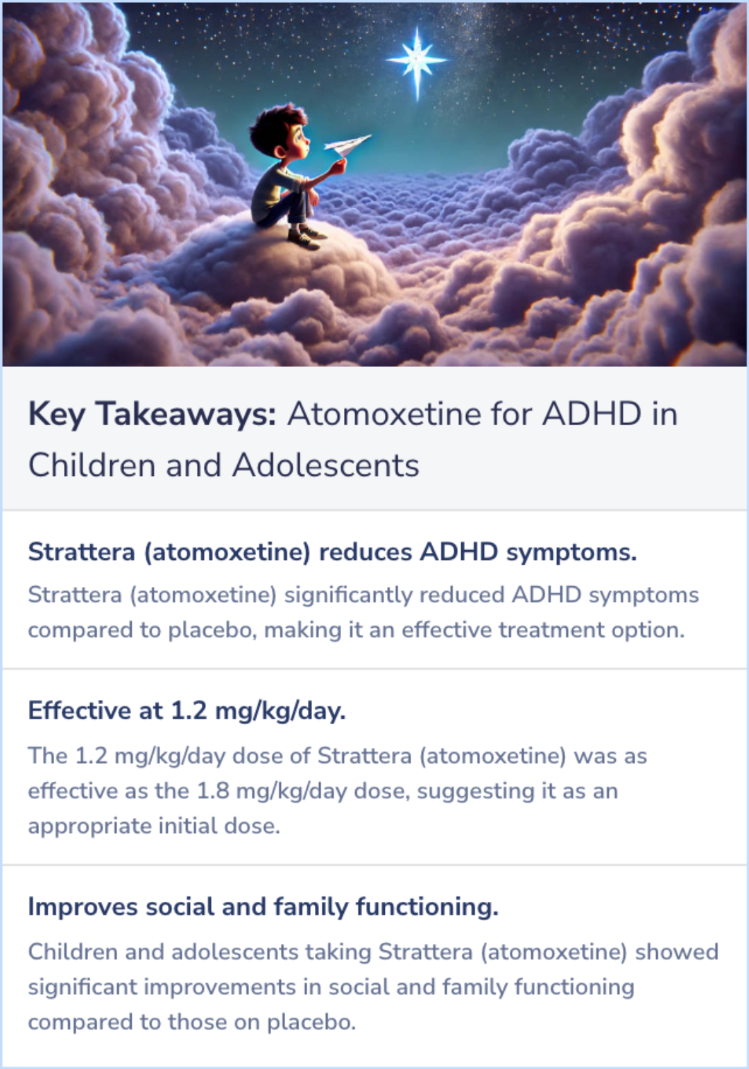 Key Takeaways for Atomoxetine in the treatment of children and adolescents with attention-deficit/hyperactivity disorder: a randomized, placebo-controlled, dose-response study
