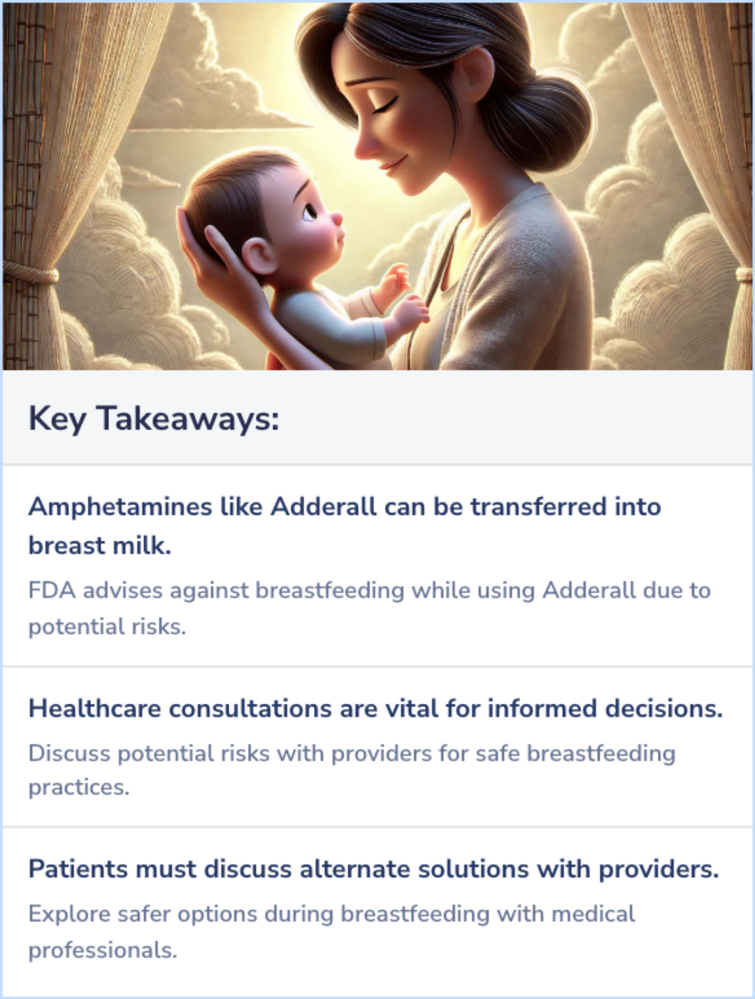 Key Takeaways for What does the FDA say about Adderall and Breastfeeding?