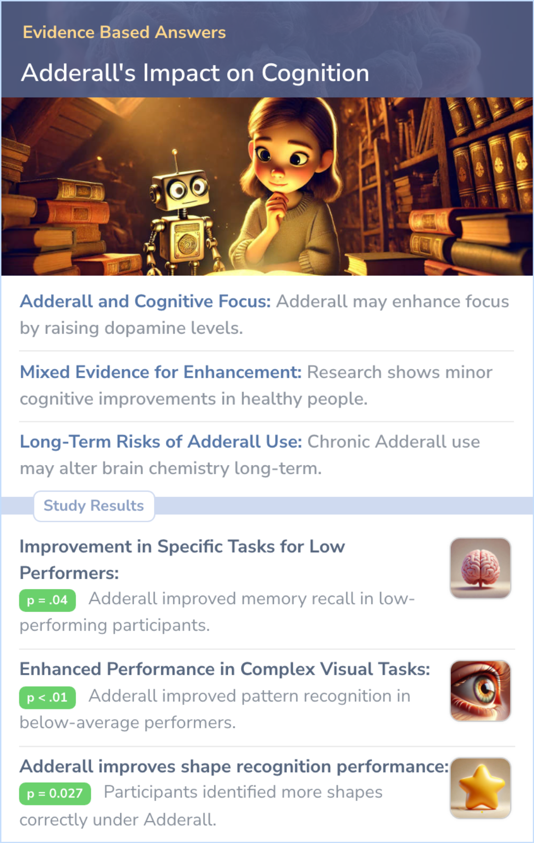 An infographic on Studies on Adderall and Cognition in Healthly Individuals