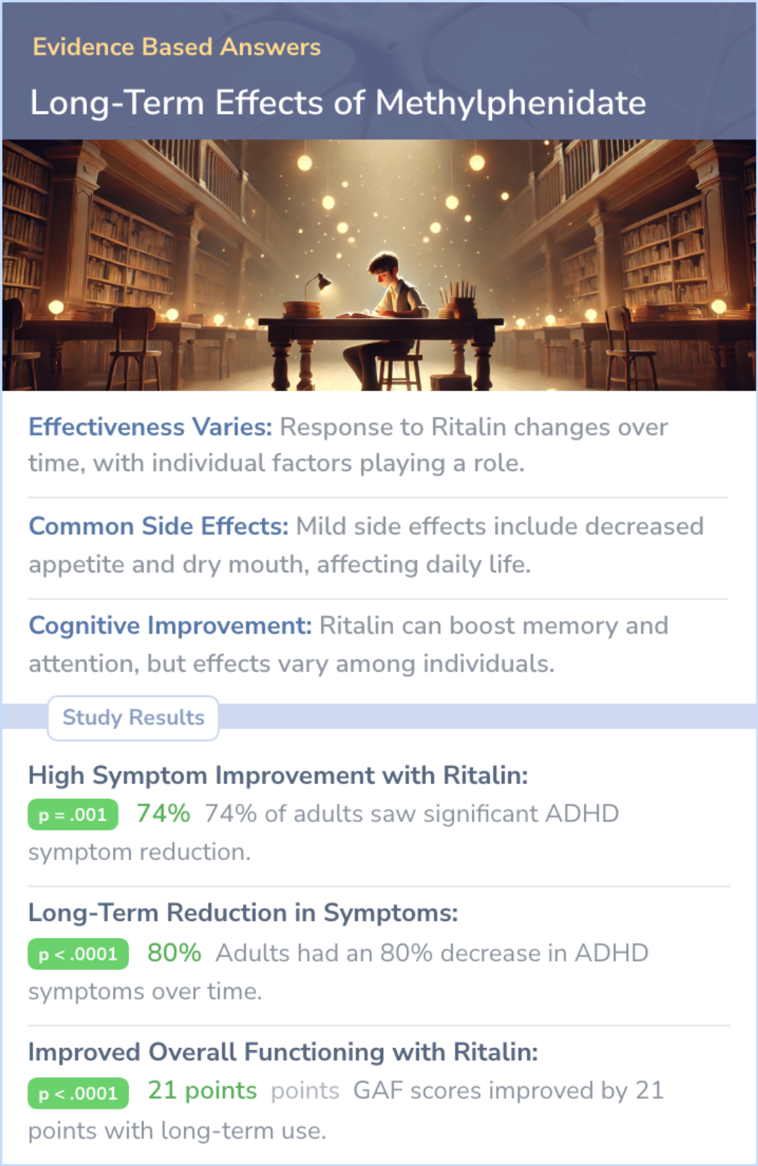 An infographic on 3 Studies: The Long Term Effects of Methylphenidate (Ritalin) in Adults
