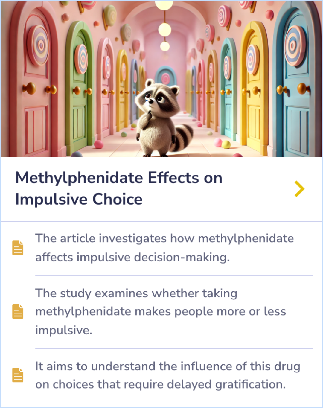 Summary Card discussing how different methods of administering methylphenidate, like orally versus inhalation or injection, affect its impact on the brain and its potential for abuse.