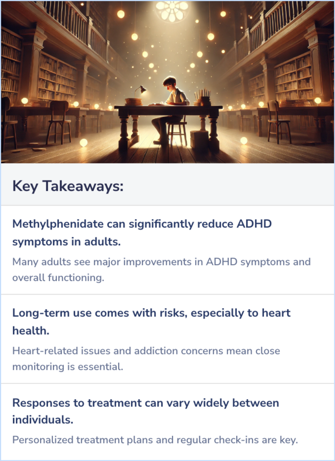 Key Takeaways for 4 Studies: The Long Term Effects of Methylphenidate (Ritalin) in Adults