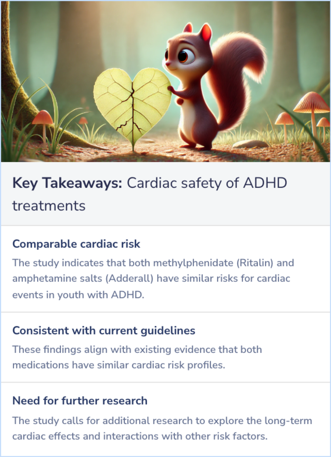 Key Takeaways for Cardiac safety of methylphenidate versus amphetamine salts in the treatment of ADHD