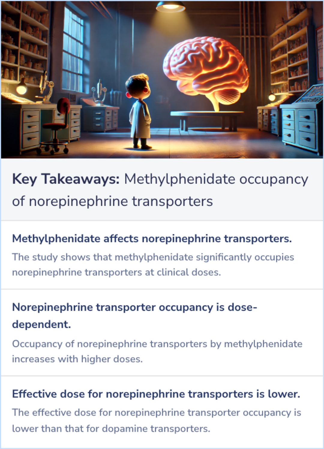 Key Takeaways for Clinically relevant doses of methylphenidate significantly occupy norepinephrine transporters in humans in vivo