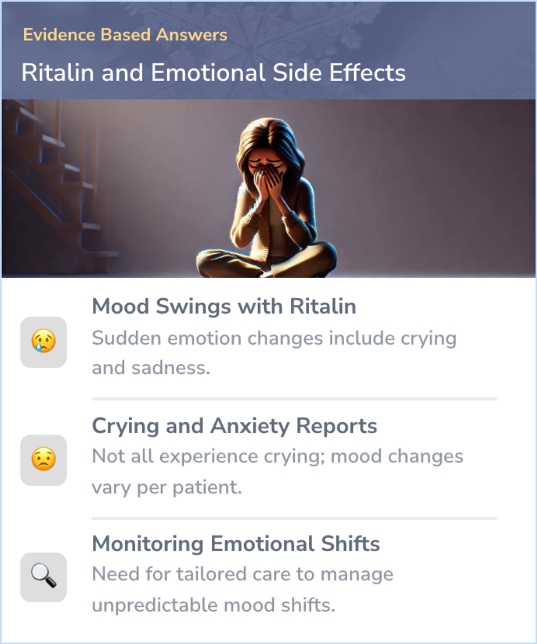 An infographic on Is Crying a Side Effect of Methylphenidate (Ritalin)? 