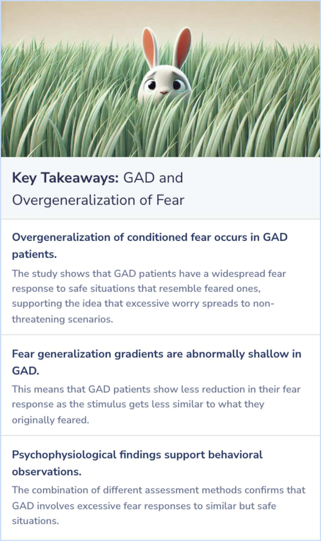 Key Takeaways for Generalized anxiety disorder is associated with overgeneralization of classically conditioned fear