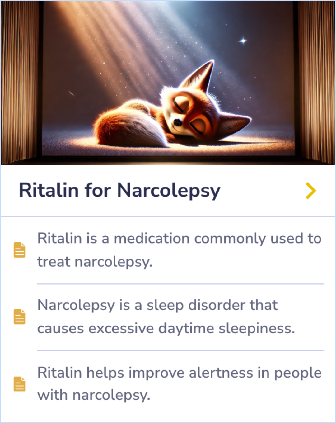 Summary Card highlighting the diverse applications of methylphenidate, including its use as a cognitive enhancer among students, and therapeutic applications in conditions like narcolepsy, cancer, HIV, and traumatic brain injury.