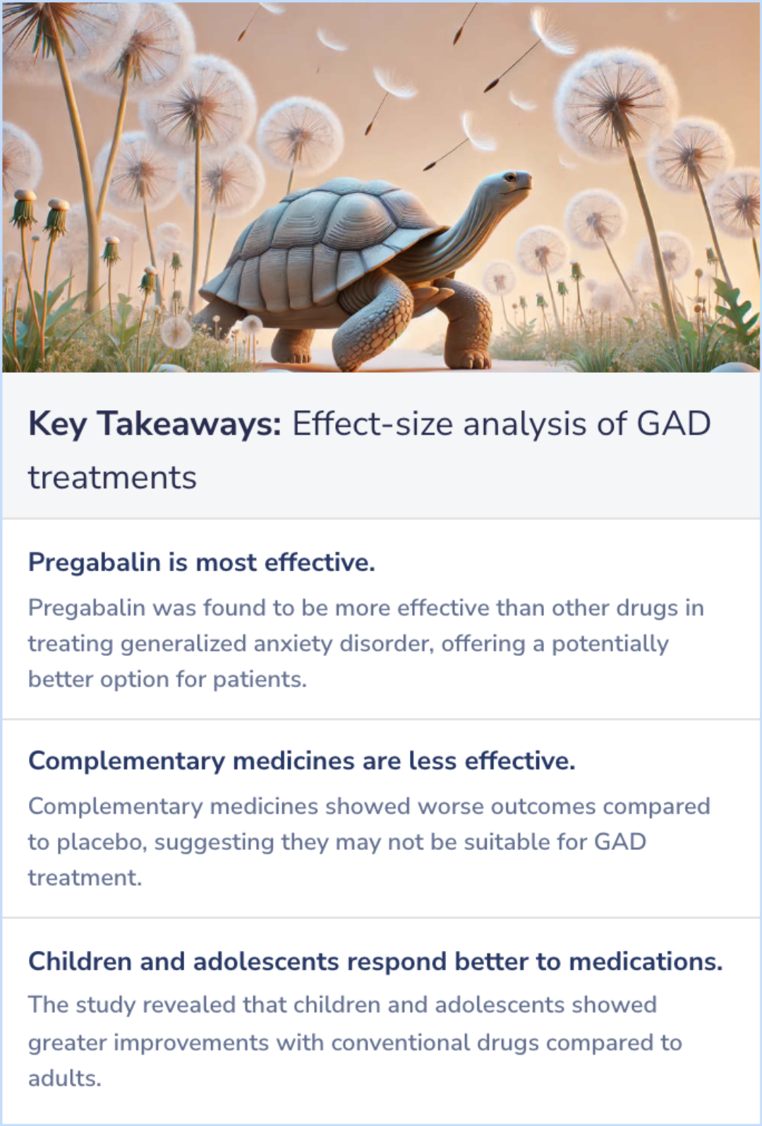 Key Takeaways for An effect-size analysis of pharmacologic treatments for generalized anxiety disorder