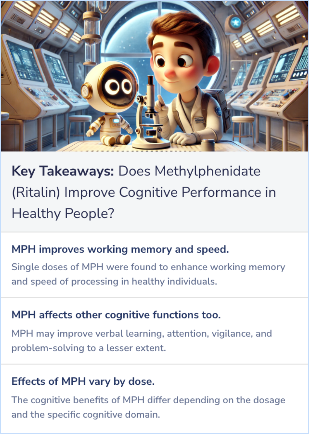 Key Takeaways for Cognitive effects of methylphenidate in healthy volunteers: a review of single dose studies