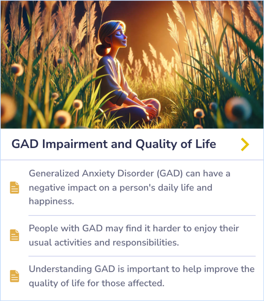 Summary Card explaining the impact of Generalized Anxiety Disorder (GAD) on daily life and personal happiness.