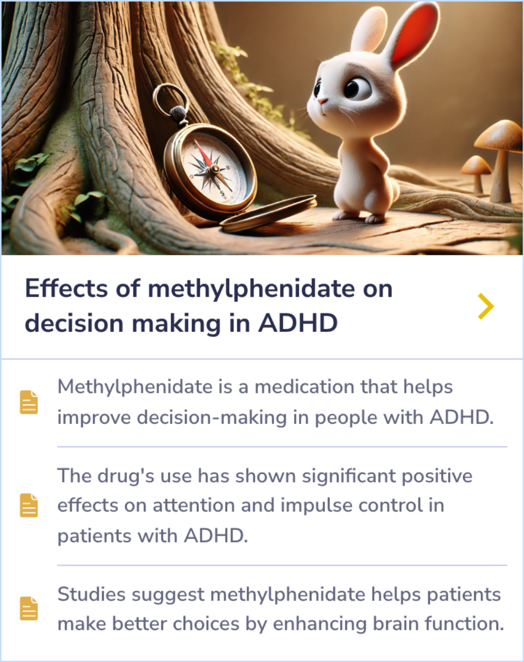 A summary card explaining the journey of Ritalin in the body: from ingestion to absorption in the gastrointestinal tract, metabolism in the liver, action in the brain, and excretion through urine.
