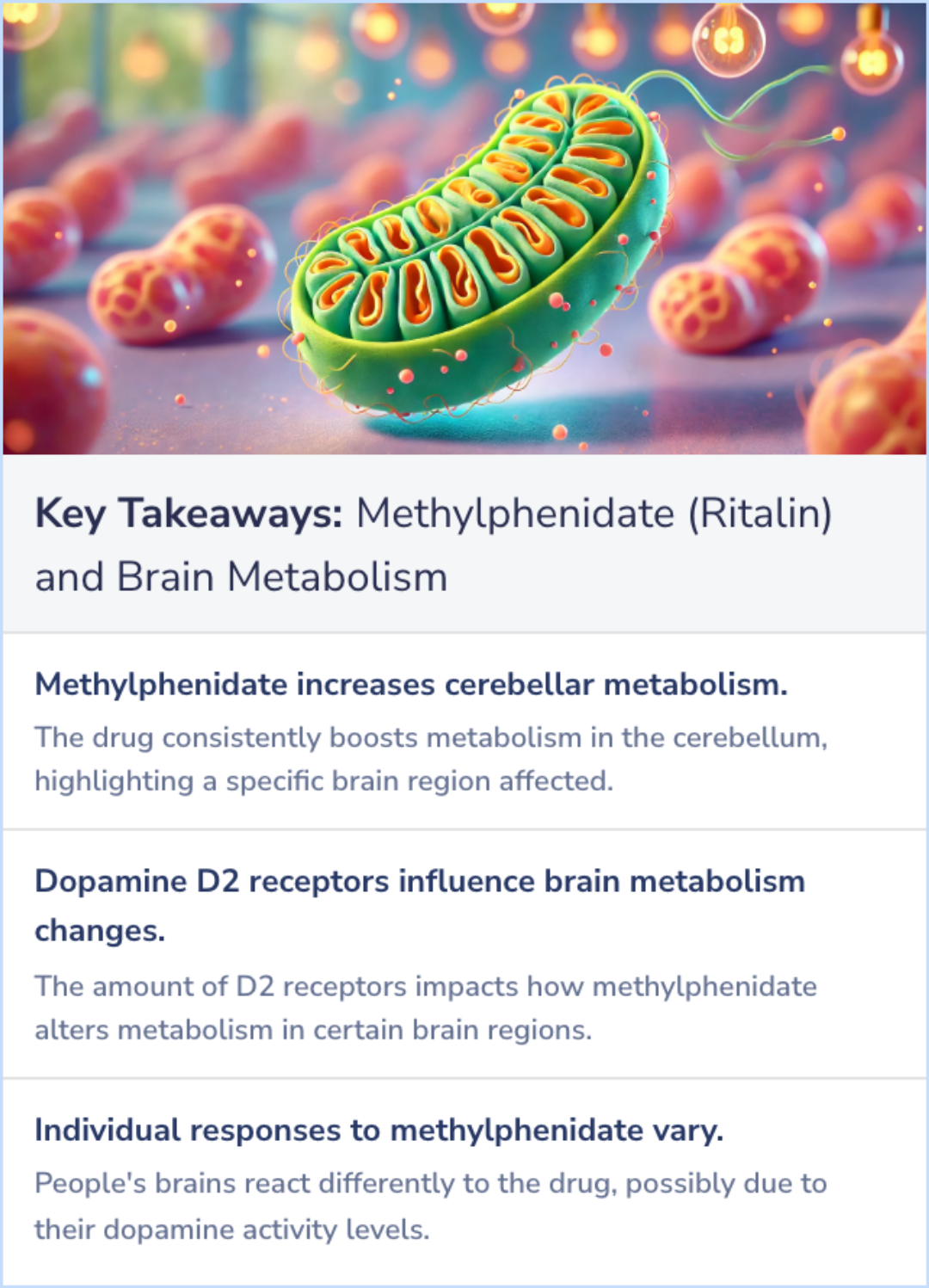 Key Takeaways for Effects of methylphenidate on regional brain glucose metabolism in humans: relationship to dopamine D2 receptors