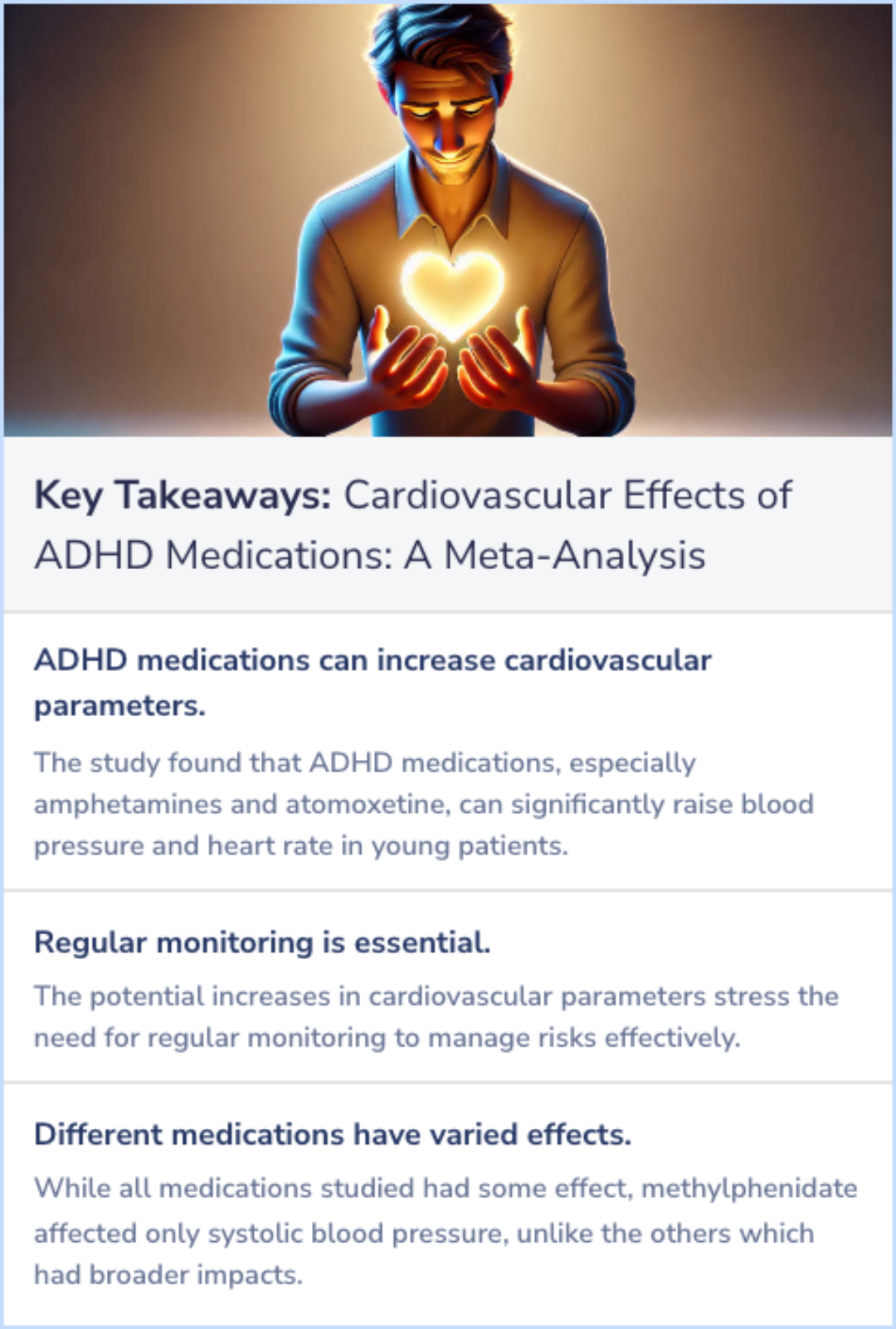 Key Takeaways for Cardiovascular Effects of Stimulant and Non-Stimulant Medication for Children and Adolescents with ADHD: A Systematic Review and Meta-Analysis of Trials of Methylphenidate, Amphetamines and Atomoxetine.