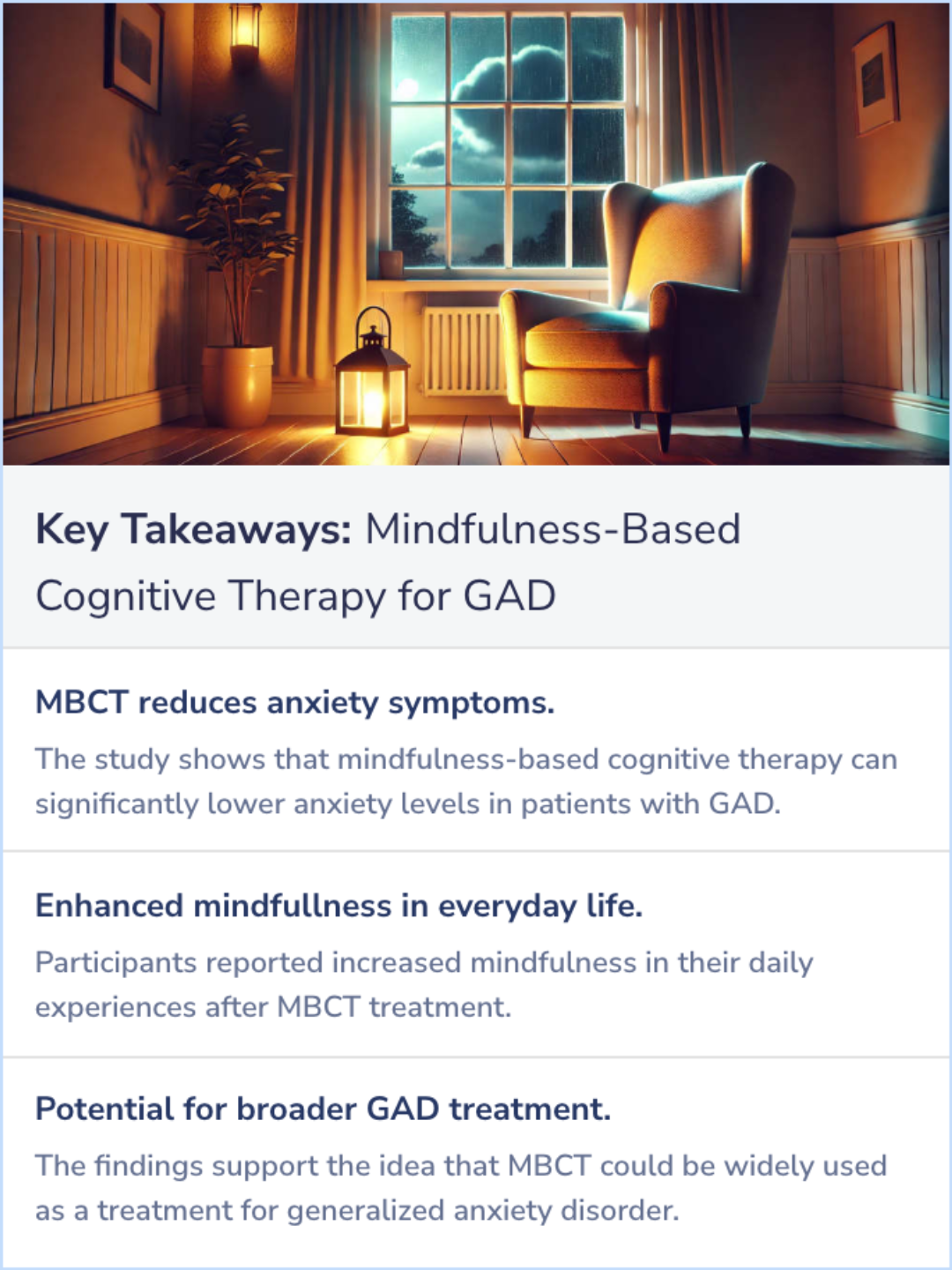 Key Takeaways for Mindfulness-based cognitive therapy for generalized anxiety disorder
