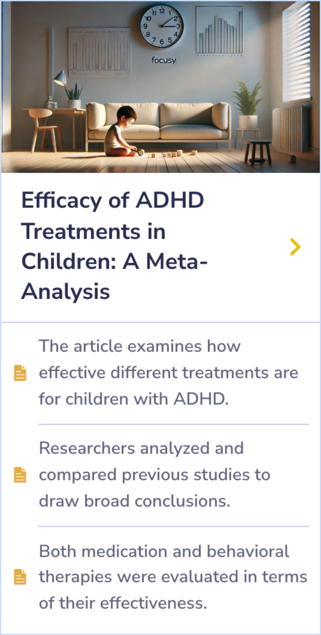 Summary Card: An infographic reviewing the effectiveness of various ADHD treatments, including medication and behavioral therapies.