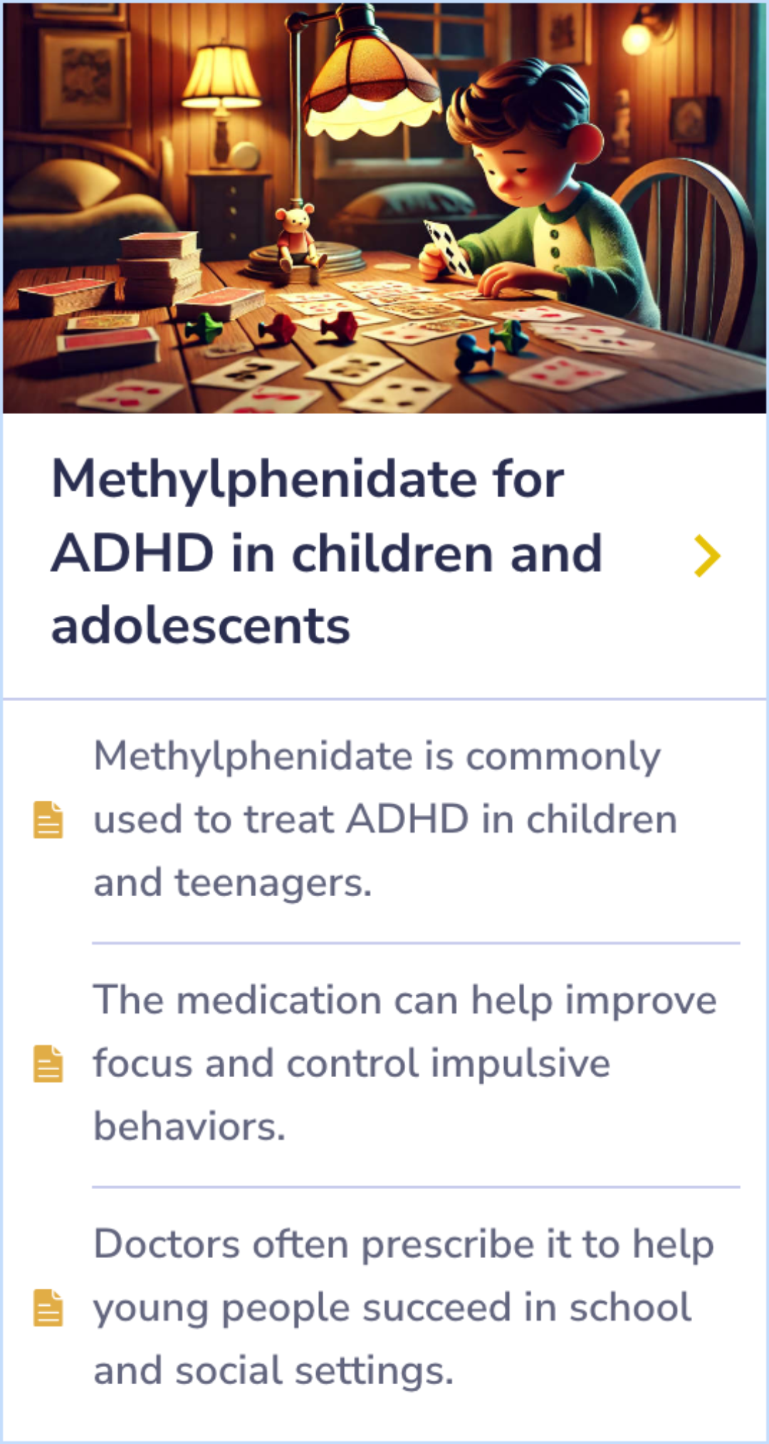 Comparison Card summarizing the differences between immediate-release methylphenidate, requiring 3 doses daily, and the new OROS-methylphenidate formulation which achieves the same efficacy with a single daily dose.