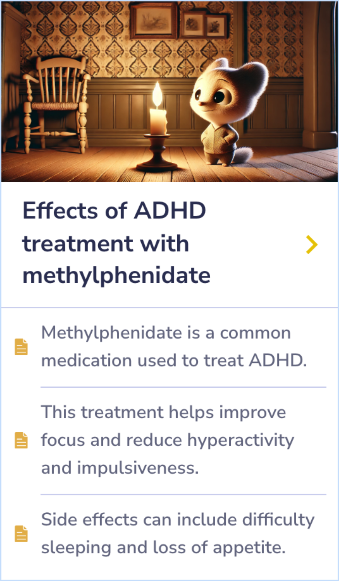 A summary card describing a crossover trial of methylphenidate hydrochloride in children with hyperactivity and pervasive developmental disorders, detailing study methods and outcomes.