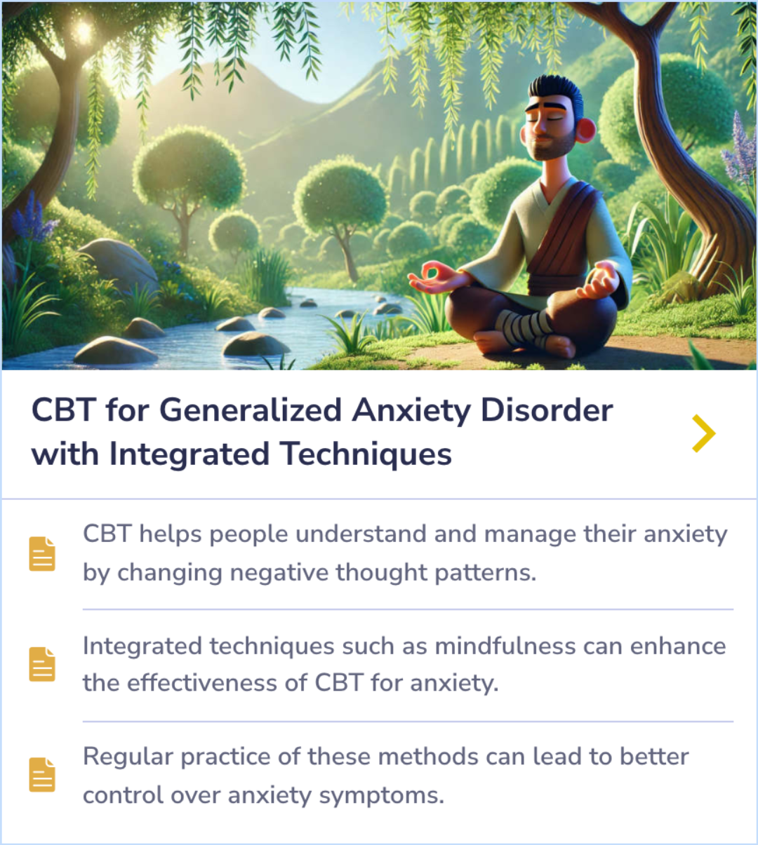 Summary Card highlighting the benefits of integrating Cognitive Behavioral Therapy (CBT) with other techniques to treat Generalized Anxiety Disorder (GAD), offering a more effective approach to reducing anxiety symptoms.
