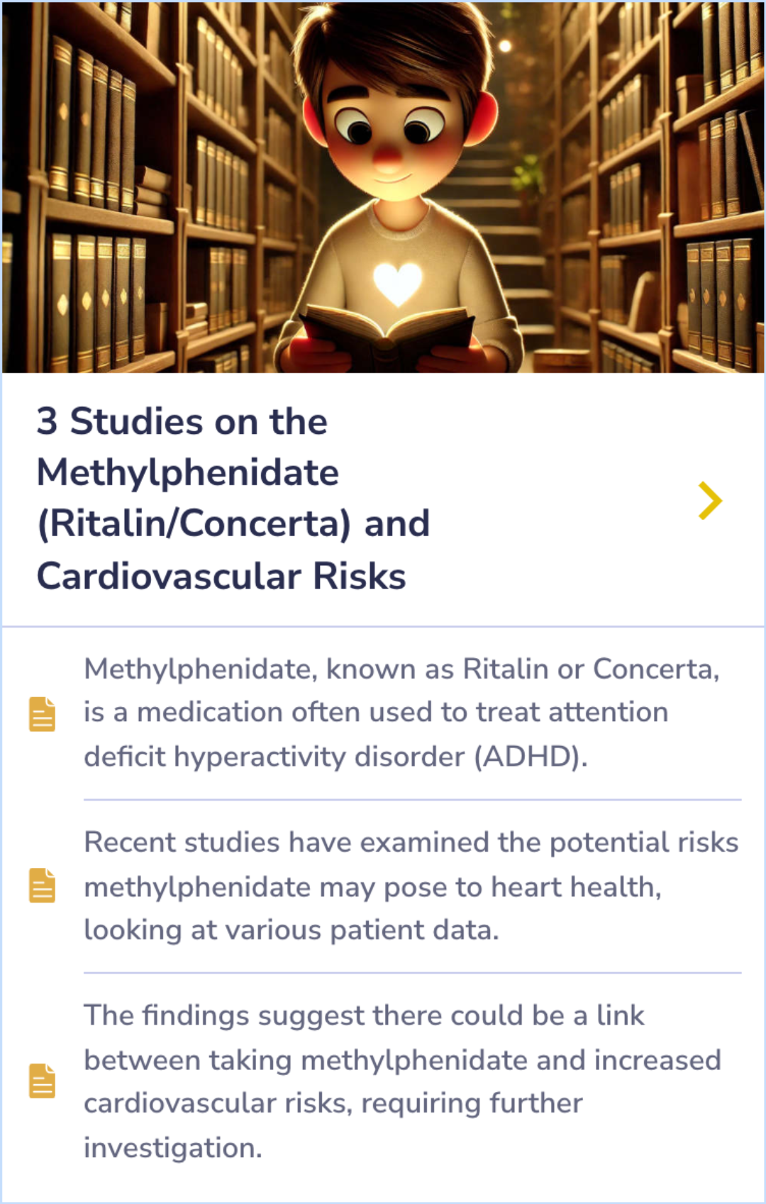 Summary Card detailing the cardiovascular monitoring necessary for individuals using Adderall, focusing on tracking heart rate and blood pressure changes.