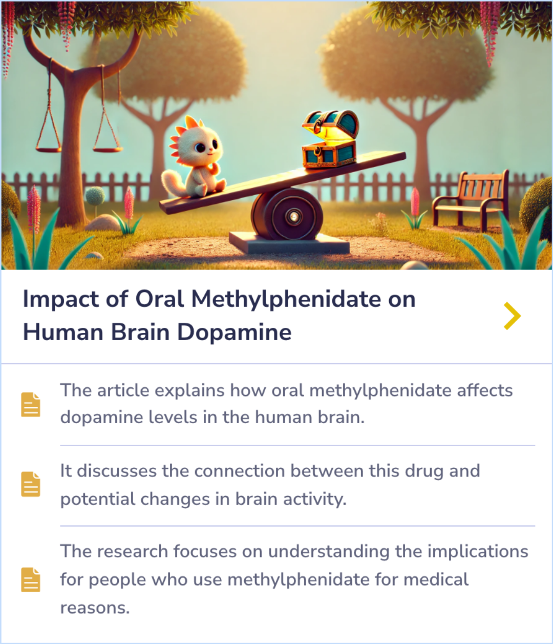 Summary Card detailing the cognitive effects of methylphenidate on boys with AD/HD, highlighting improvements in spatial WM and visual search tasks.