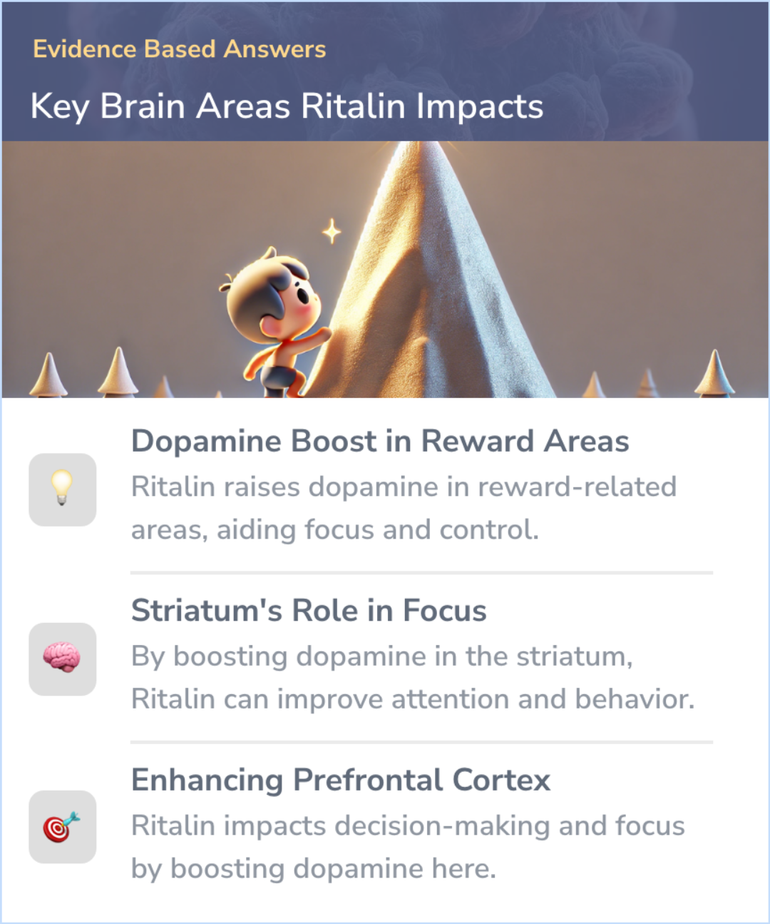An infographic on Which parts of the brain does Ritalin affect?