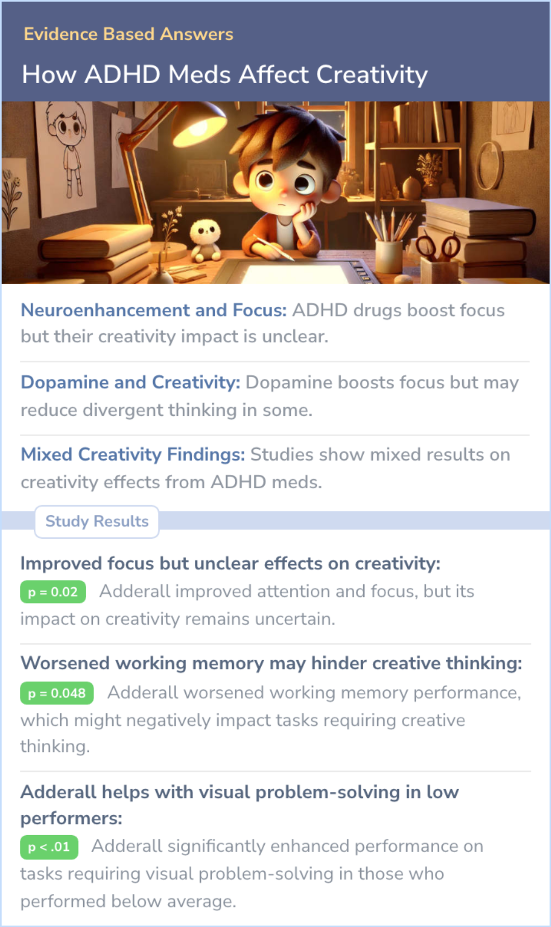 An infographic on Do ADHD medications like Adderall affect creativity in healthy individuals?