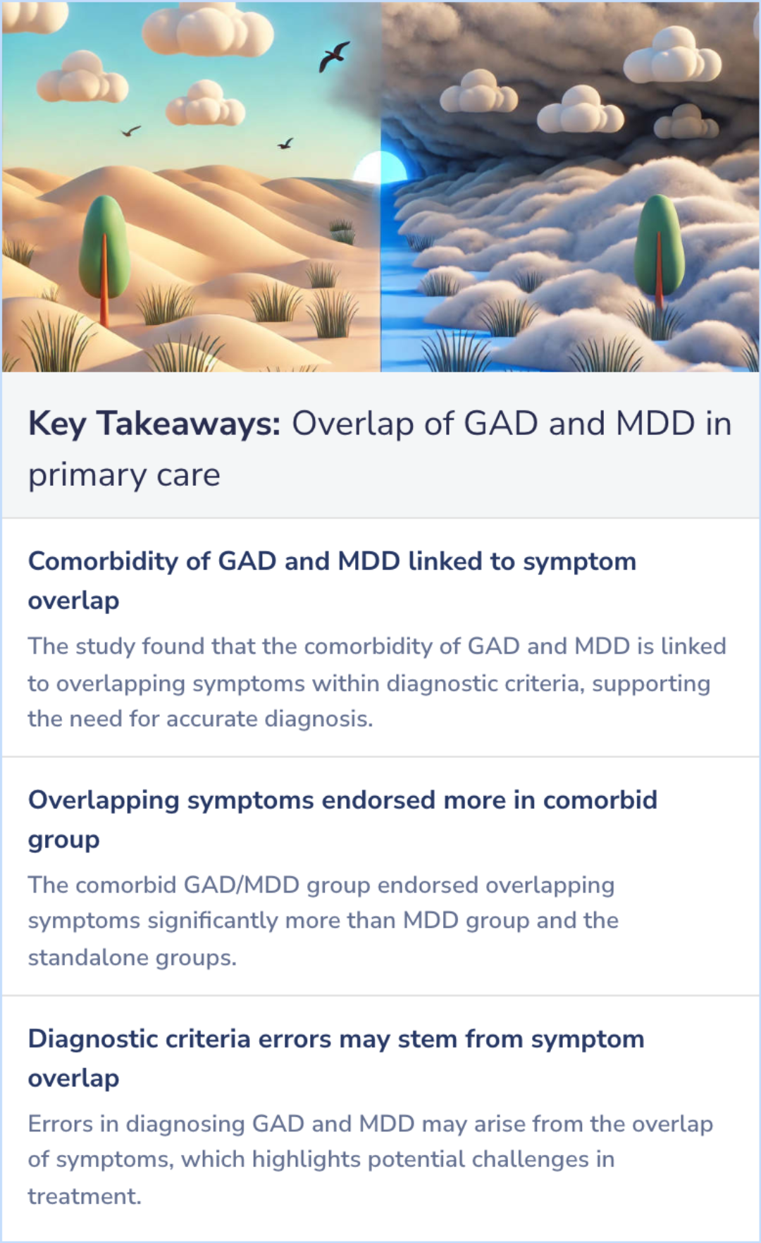 Key Takeaways for Diagnostic overlap of generalized anxiety disorder and major depressive disorder in a primary care sample