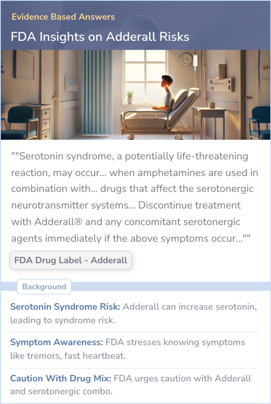 An infographic on What does the FDA say about Adderall and Serotonin Syndrome?