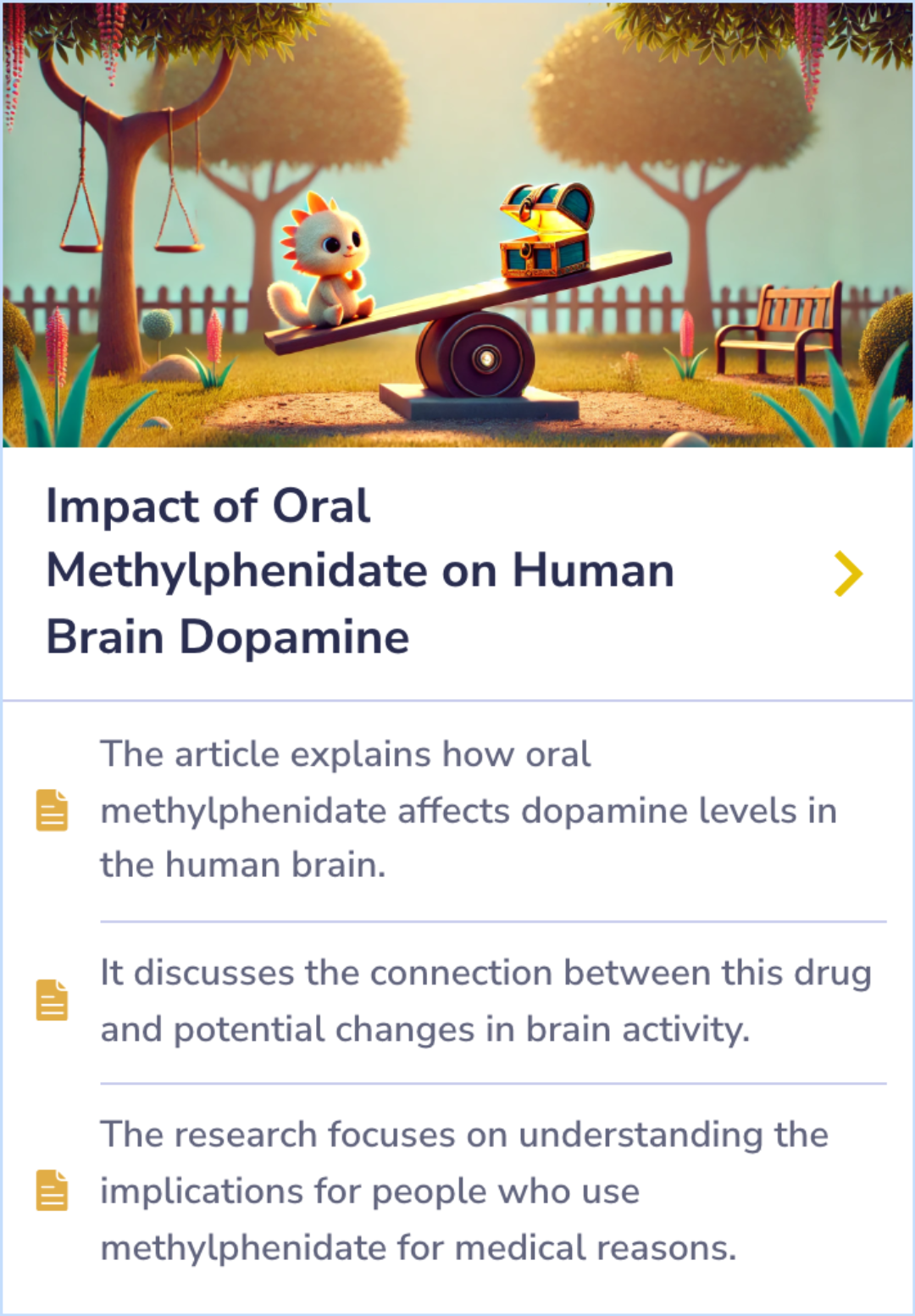 Summary Card detailing the cognitive effects of methylphenidate on boys with AD/HD, highlighting improvements in spatial WM and visual search tasks.