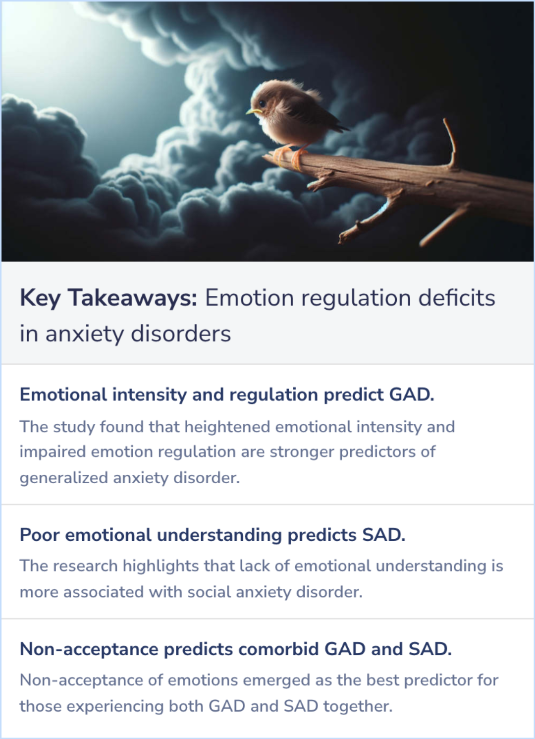 Key Takeaways for Emotion regulation deficits in generalized anxiety disorder, social anxiety disorder, and their co-occurrence