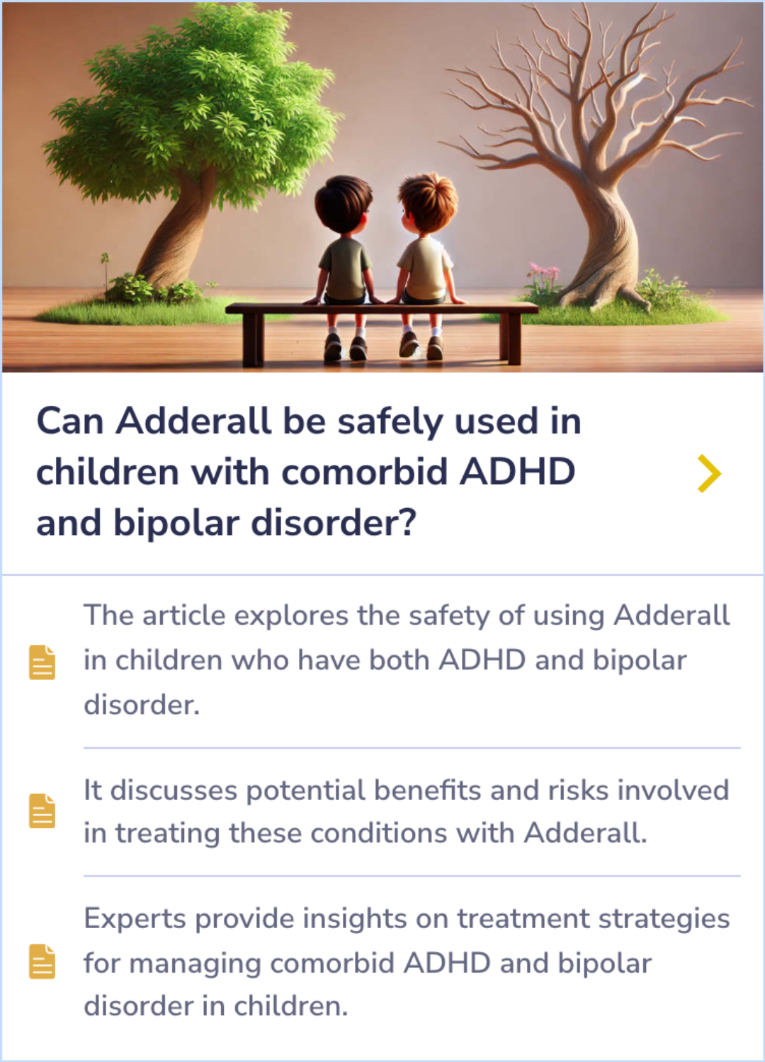 Summary Card highlighting Adderall's impact on mood, discussing potential mood swings and strategies to manage these changes.