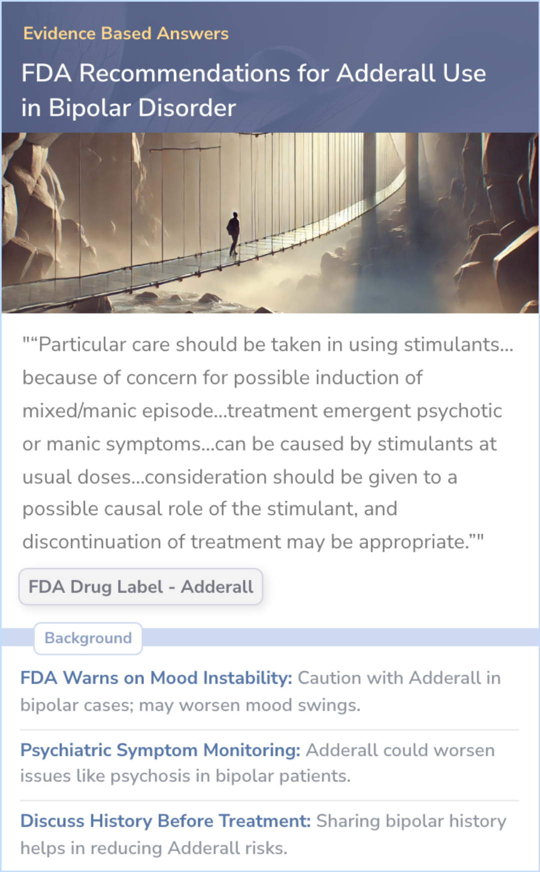 An infographic on What does the FDA say about Adderall and Bipolar Disorder?