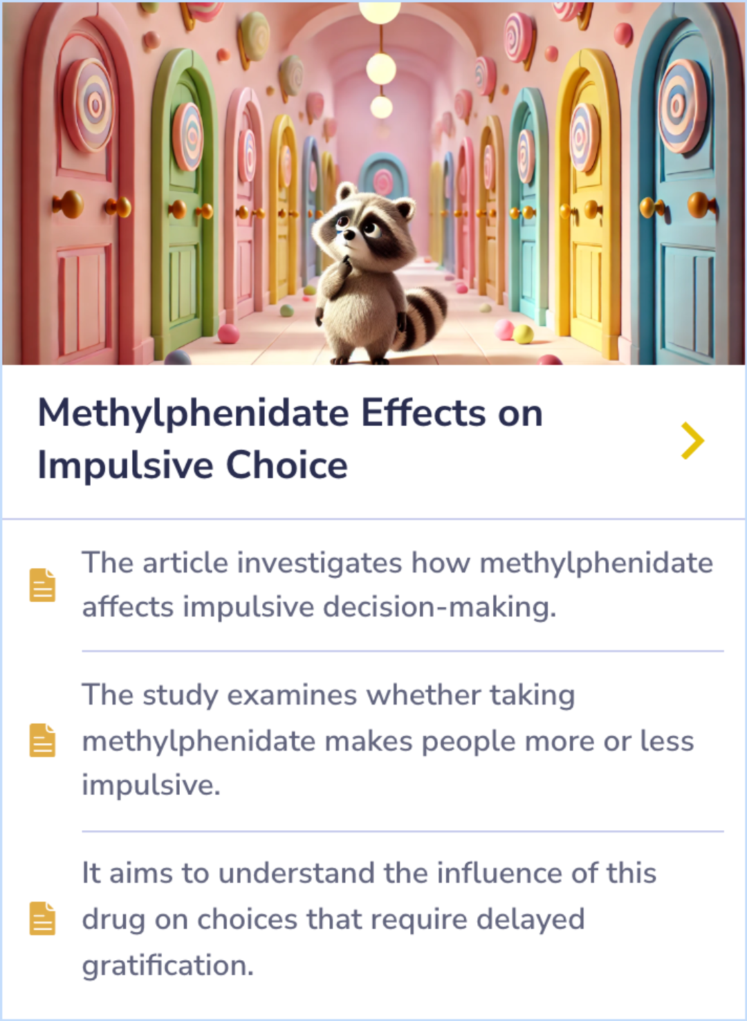 Summary Card discussing how different methods of administering methylphenidate, like orally versus inhalation or injection, affect its impact on the brain and its potential for abuse.