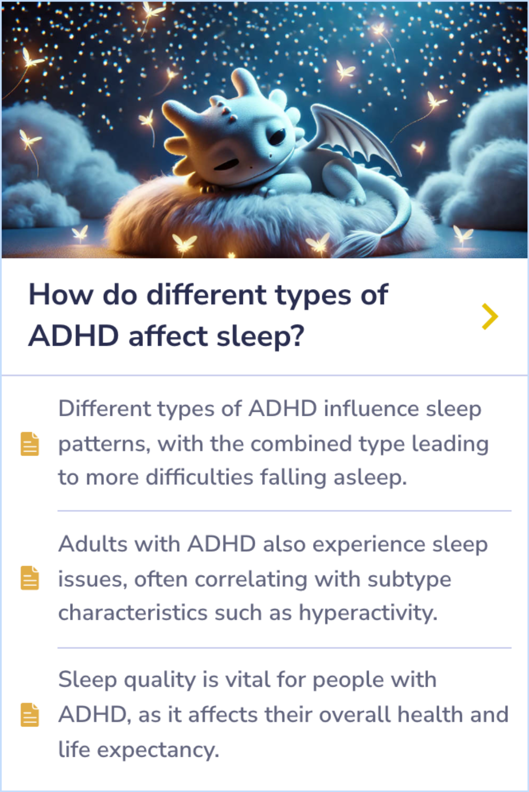 ADHD subtypes impact sleep patterns differently, affecting health and longevity. Card explores specific ADHD types and related sleep challenges in children and adults.