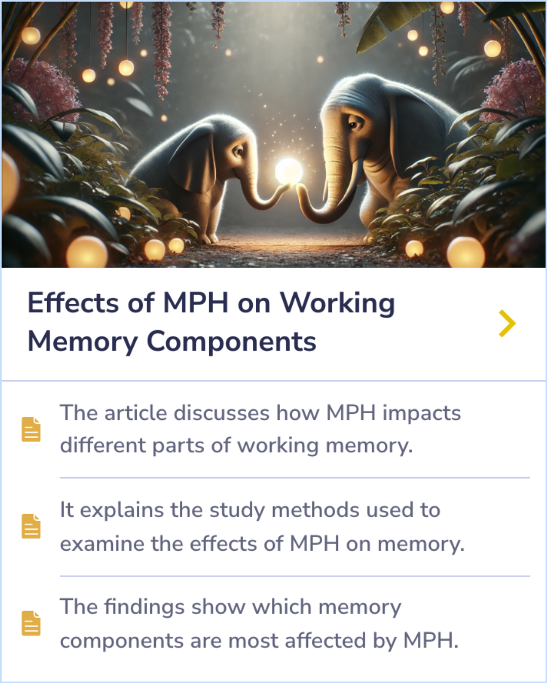 Summary Card depicting a comparison of cognitive performance across different groups, showing diverse effects on individual outcomes.