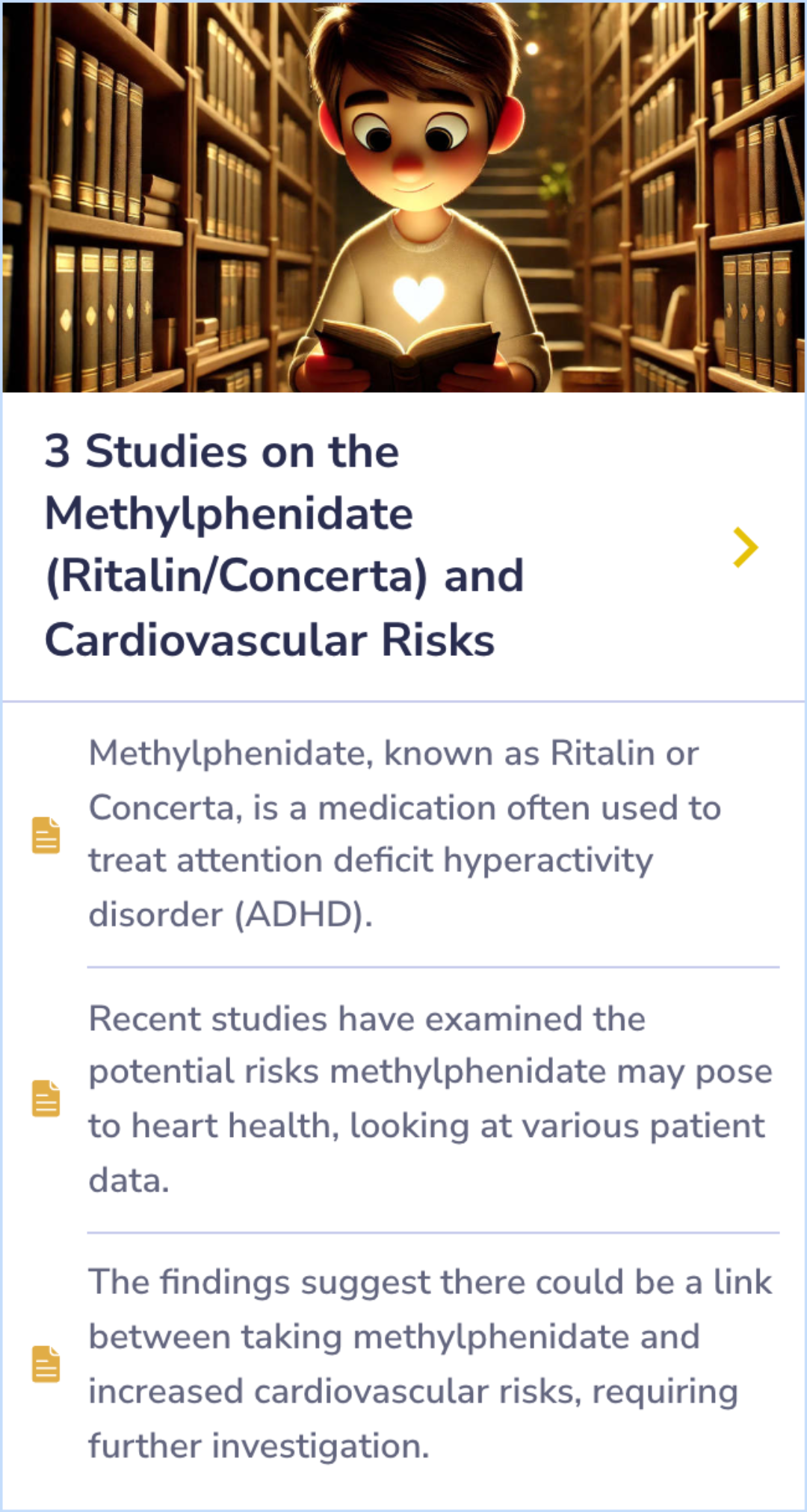 Summary Card detailing the cardiovascular monitoring necessary for individuals using Adderall, focusing on tracking heart rate and blood pressure changes.