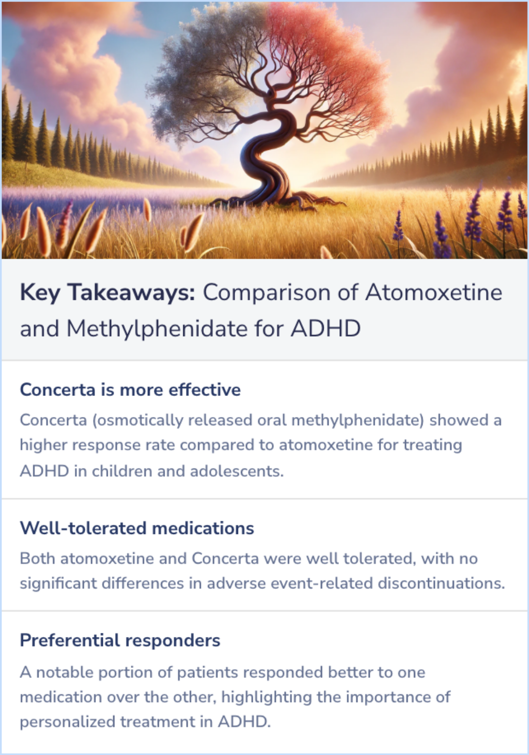 Key Takeaways for Atomoxetine and osmotically released methylphenidate for the treatment of attention deficit hyperactivity disorder: acute comparison and differential response