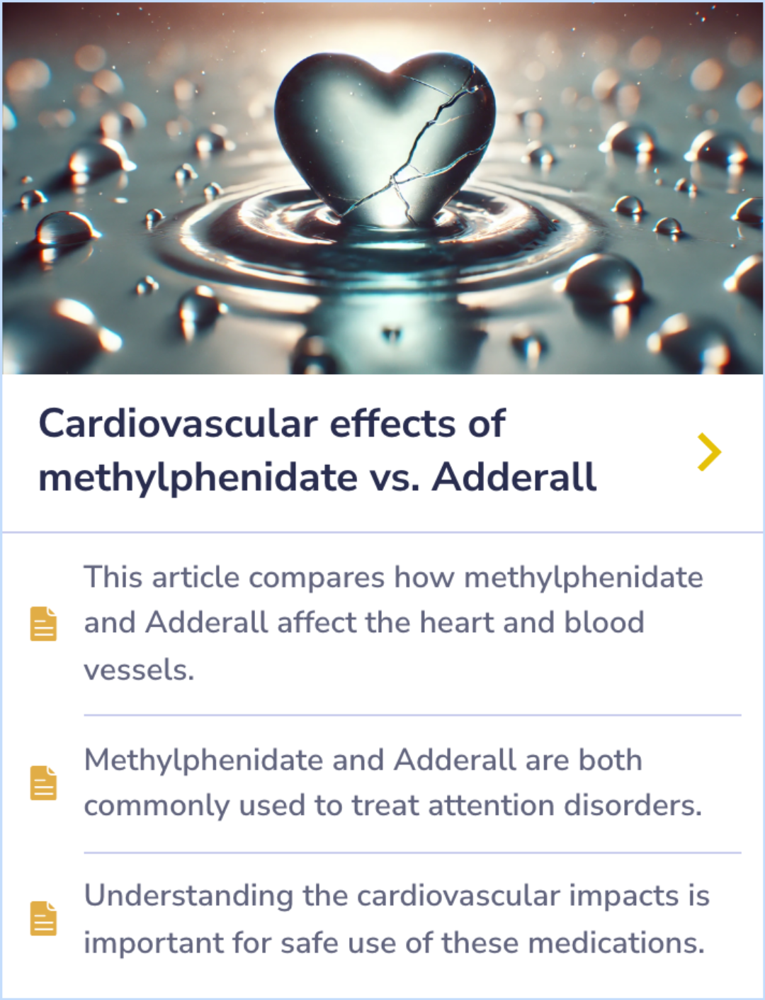 A Summary Card detailing a study on ADHD medications, focusing on dose-response, symptom improvement, and side effects of ER dexmethylphenidate and amphetamine salts.