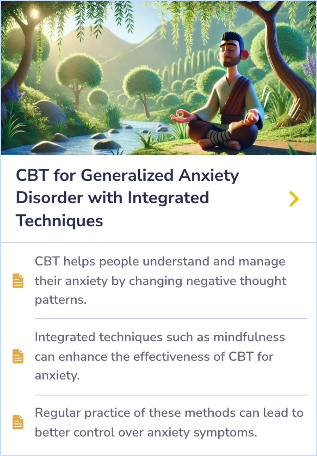 Summary Card highlighting the benefits of integrating Cognitive Behavioral Therapy (CBT) with other techniques to treat Generalized Anxiety Disorder (GAD), offering a more effective approach to reducing anxiety symptoms.